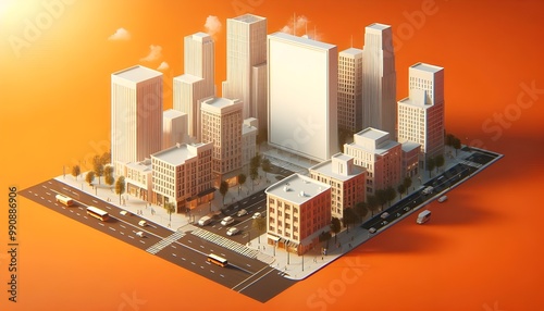 City mockup white sign for commercial ad on orange building