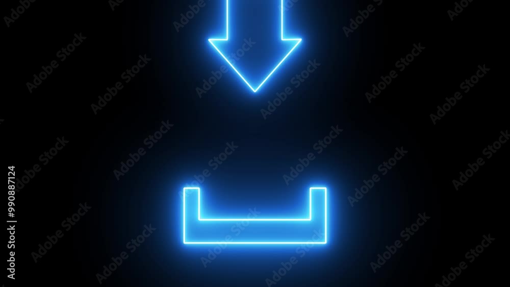neon single-line directional down arrow animation. download button icon, arrow symbol. Neon download sign on black background. neon single-line directional down arrow animation. download button icon, arrow symbol. Neon download sign on black background.