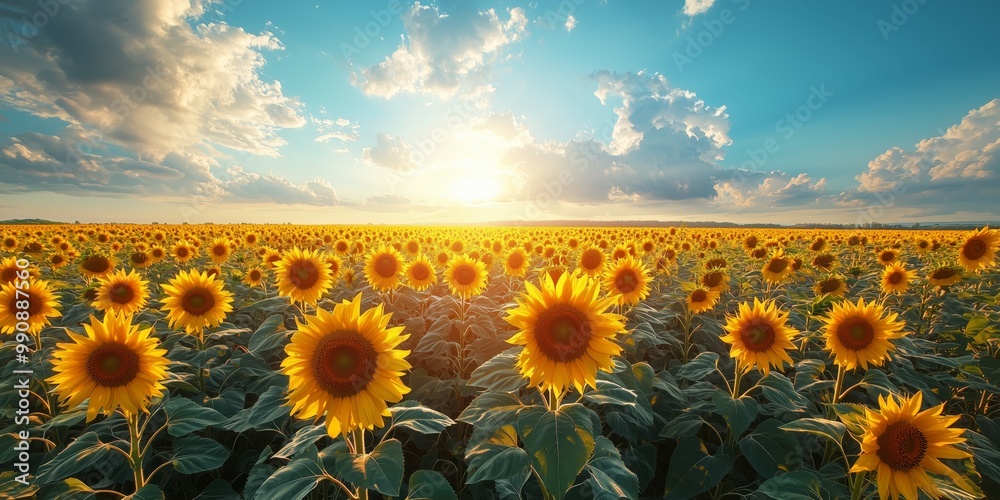 Fototapeta premium Bright Sunflower Field Under Clear Sky
