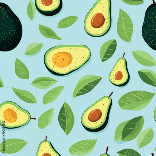 Avocado leaves seamless pattern