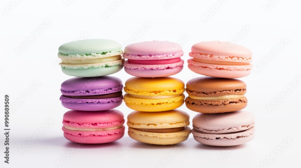 Colorful french macaroon cookies isolated on white background. Neural network ai generated art Colorful french macaroon cookies isolated on white background. Neural network ai generated art