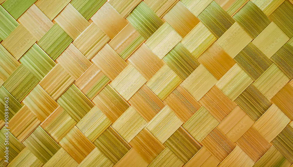 Beautiful background from light green geometrical square woven natural wooden strips pattern or wickerwork bamboo texture background Beautiful background from light green geometrical square woven natural wooden strips pattern or wickerwork bamboo texture background