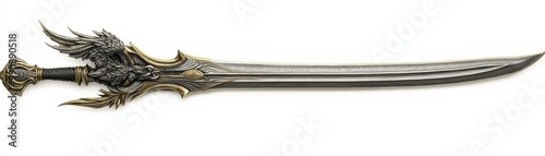 A beautifully crafted sword featuring intricate design elements, blending elegance with a powerful presence. photo