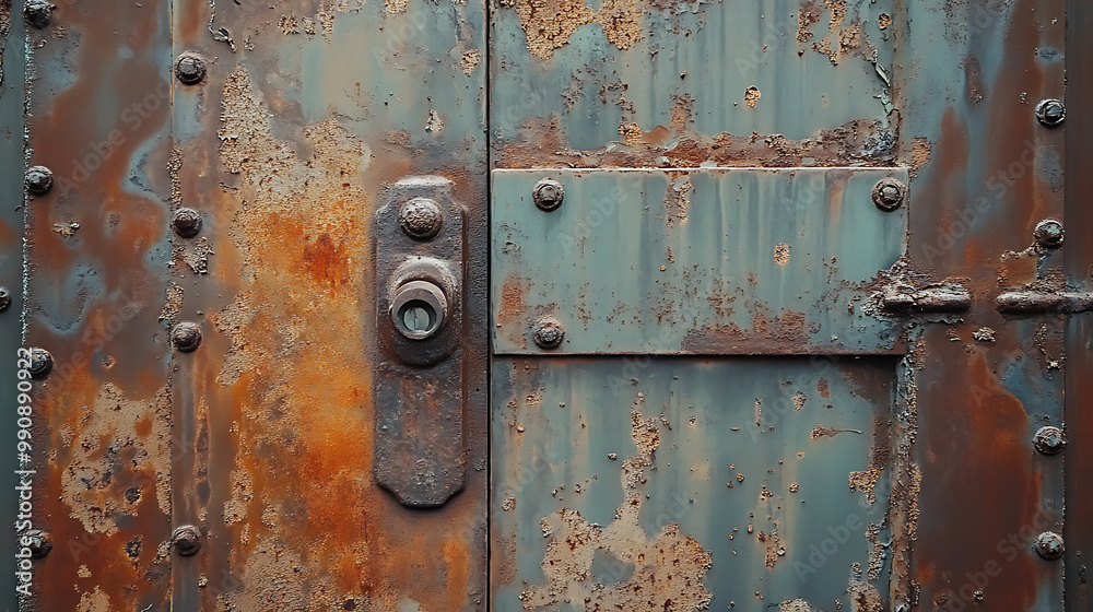 Heavily rusted steel door with visible layers of corrosion and rough texture Heavily rusted steel door with visible layers of corrosion and rough texture