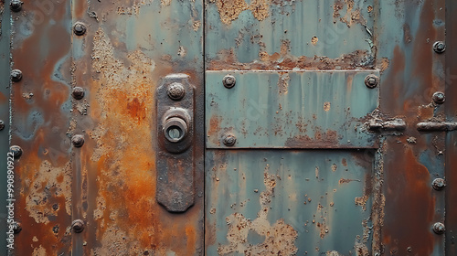 Heavily rusted steel door with visible layers of corrosion and rough texture