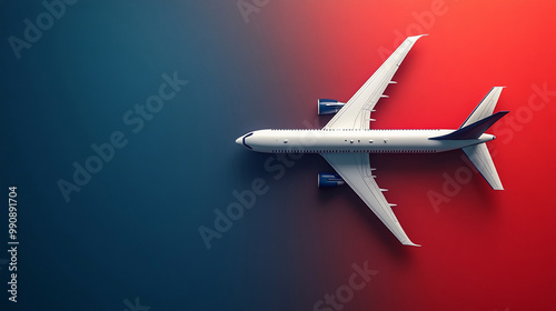 Wallpaper Mural Vector design featuring a white airplane on a red and blue background in a minimalist style, offering open space for travel-related messages. Torontodigital.ca