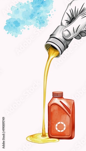 A hand pouring oil into a can of oil. photo