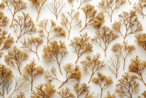Dried bassia scoparia branches weave a intricate pattern on a pure white canvas, revealing their wispy details and photo