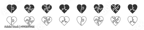 Set of puzzle heart shapes. Puzzle pieces. Valentine day. Vector illustration