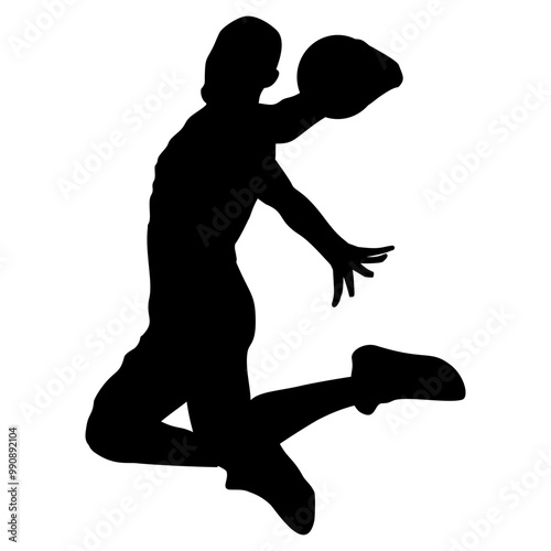 Silhouette of a basketball player dunking on a transparent background. Perfect for stickers, icons, tattoos, logos