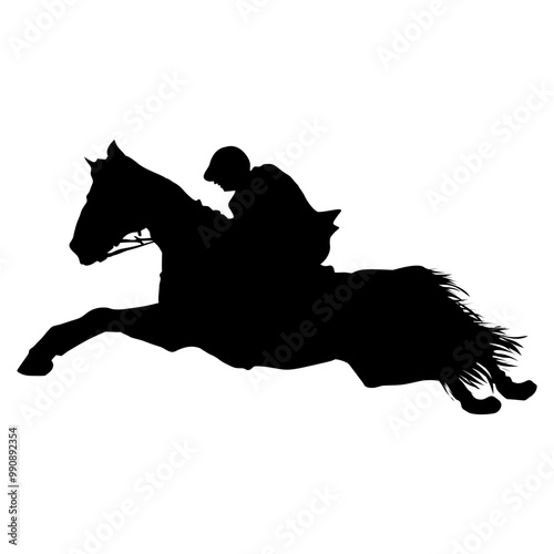 Silhouette of an equestrian athlete jumping on a transparent background. Perfect for stickers, icons, tattoos, logos