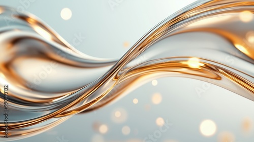 Abstract flowing metallic gold and silver surfaces in smooth curved motion with soft glowing light reflections. A minimalistic and futuristic design featuring fluid metallic textures.