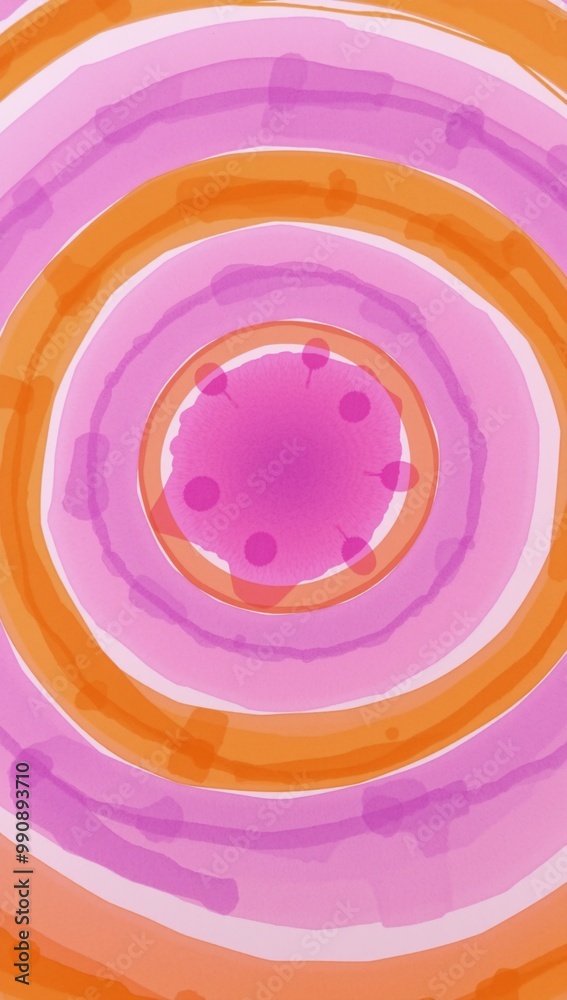 A pink and orange abstract painting on a white background. A pink and orange abstract painting on a white background.