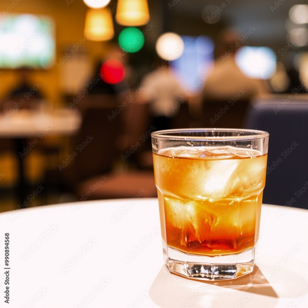 A glass of whiskey sitting on top of a table. A glass of whiskey sitting on top of a table.