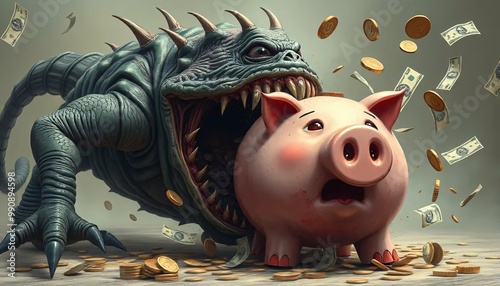 symbolizing the destruction of financial stability.