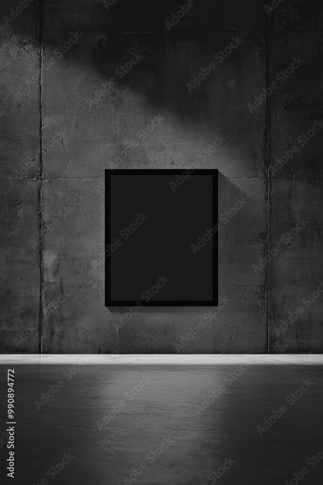 A grayscale gradient wall with a geometric black frame in the center, its emptiness standing out. A grayscale gradient wall with a geometric black frame in the center, its emptiness standing out.