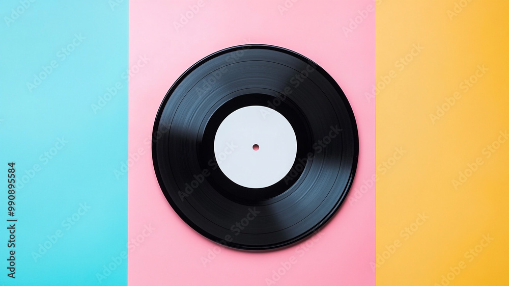Obraz premium clipping vinyl record mockup template with white paper cover isolated on pastel background