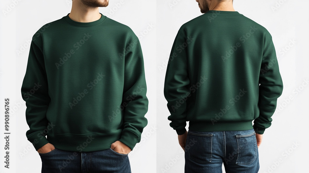green sweatshirt front and back on a green sweatshirt front and back on a