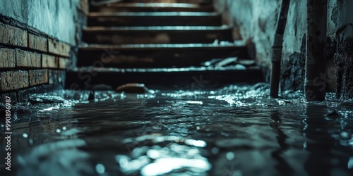 Water Damage in a Flooded Basement Scene photo