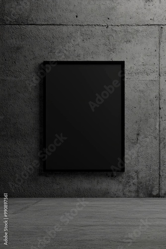 A grayscale gradient wall with a geometric black frame in the center, its emptiness standing out. 