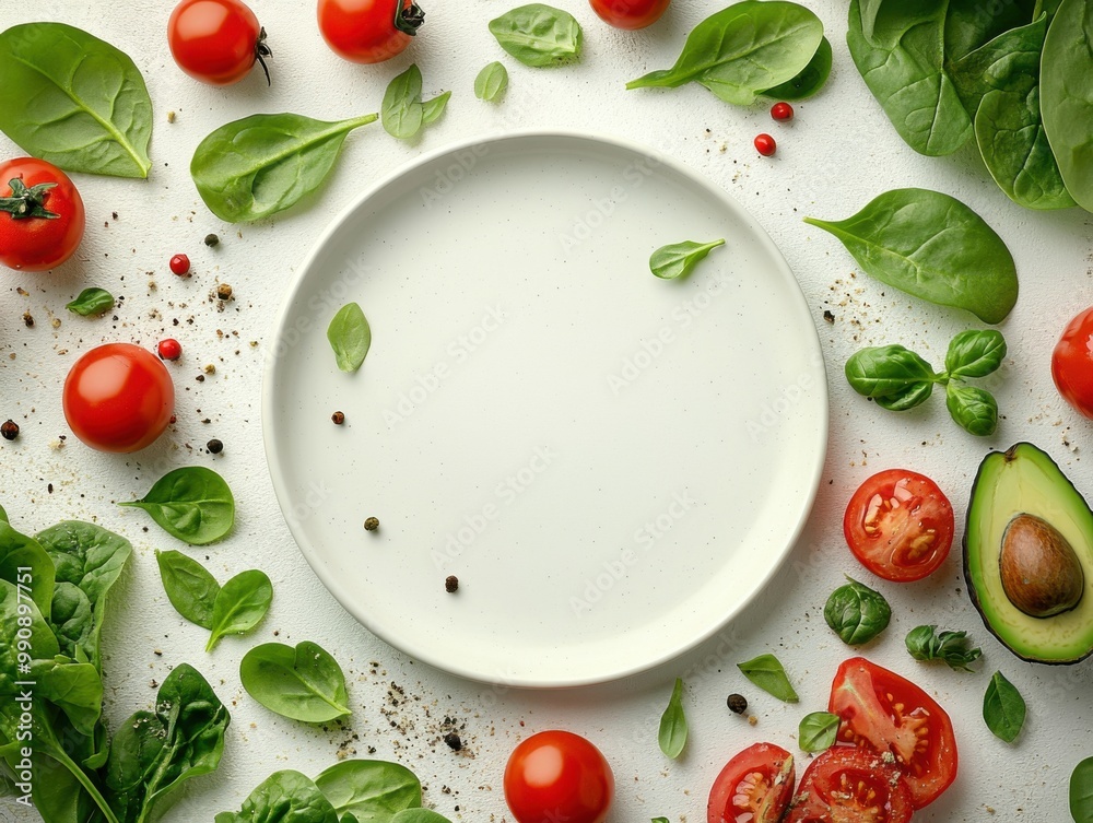 Healthy Eating Concept with Fresh Vegetables and Herbs - Design for Print, Card, Poster Healthy Eating Concept with Fresh Vegetables and Herbs - Design for Print, Card, Poster