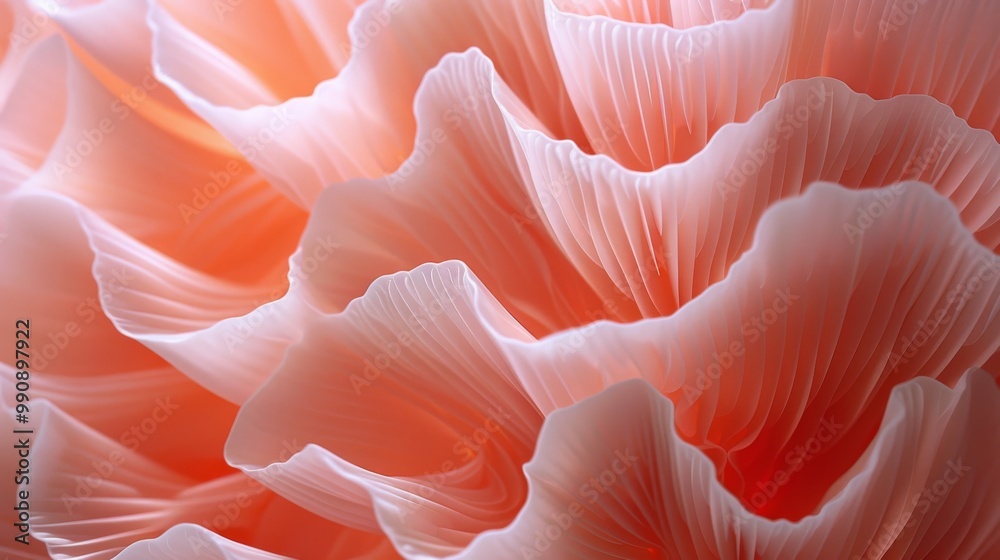 macro shot abstract mushroom petals light pink tones with subtle gradient shading fine grooves folds each petal perfectly detailed soft light casting gentle shadows between layers natural organic shap macro shot abstract mushroom petals light pink tones with subtle gradient shading fine grooves folds each petal perfectly detailed soft light casting gentle shadows between layers natural organic shap