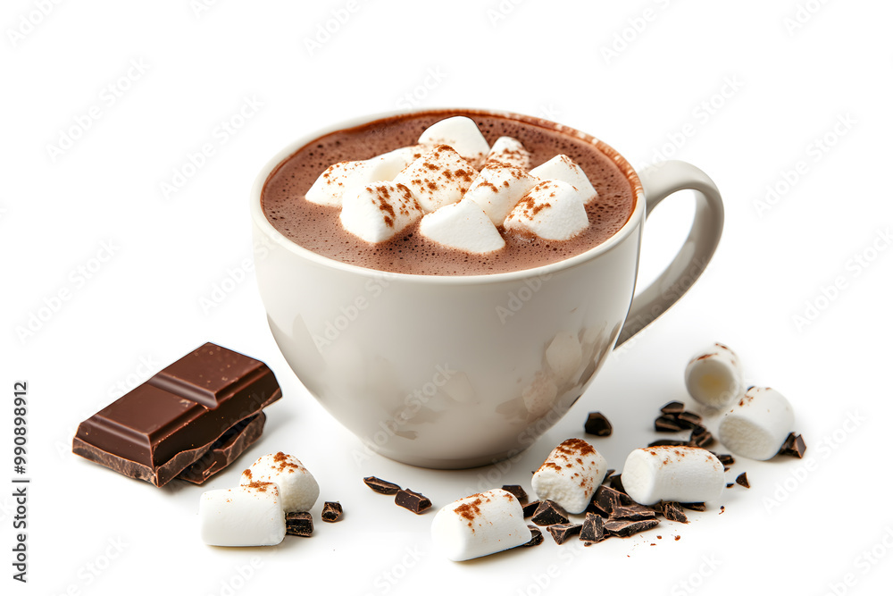 Delicious Cup of Hot Chocolate with marshmallow Isolated on a White Background