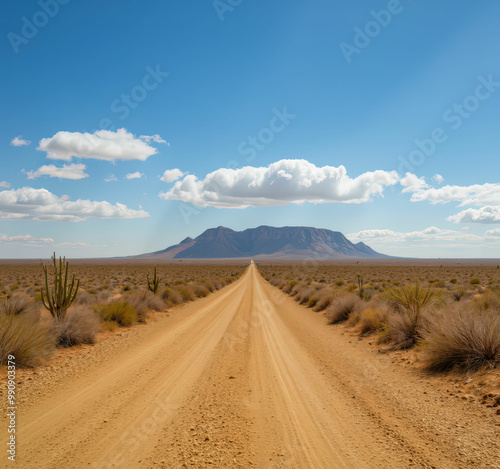 Desert Road with Mountain in Background