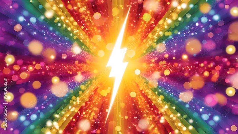 Obraz premium Colorful Rainbow Background, Cute and Bright with Radiant Lights, Special Line of Light Like Lightning Striking the Center of My Heart