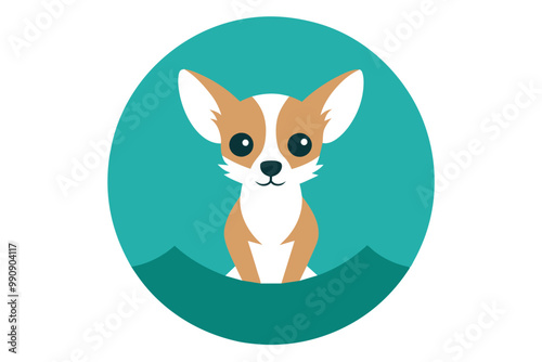 Vector round chihuahua logo. Little serious chihuahua sits in circle vector art illustration