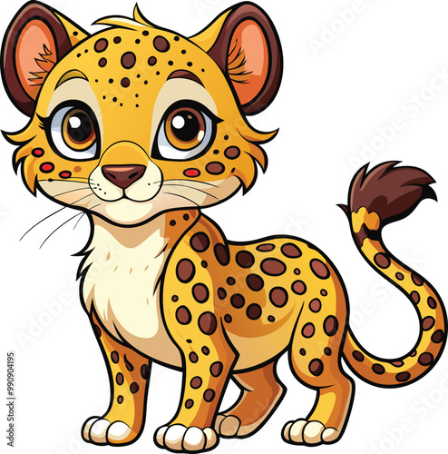 Baby cheetah mascot vector sticker design photo