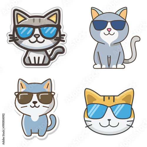 cool cat in sunglasses sticker collection photo