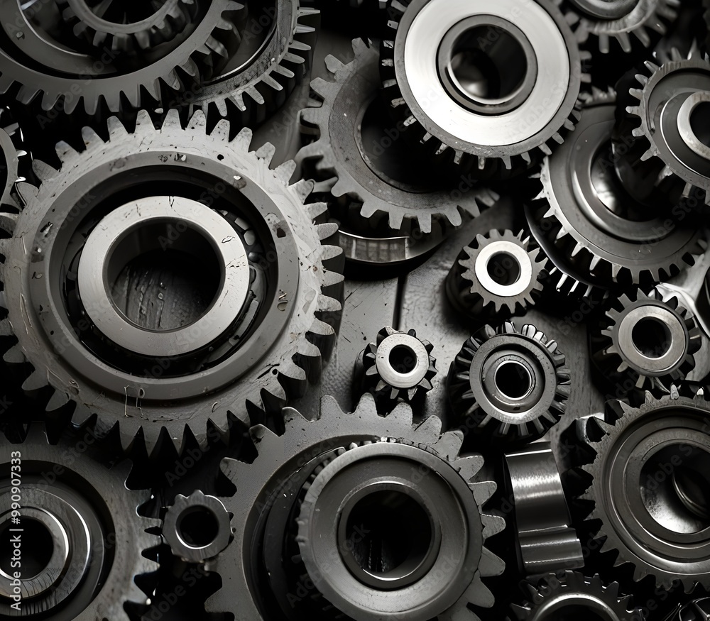 Set of various gears and ball bearings old and new, black and white, texture background ai gegerate
Set of various gears and ball bearings old and new, black and white, texture background ai gegerate