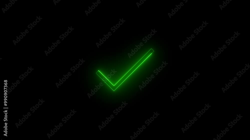 Neon accept icon glowing black background animation Neon accept icon glowing black background animation