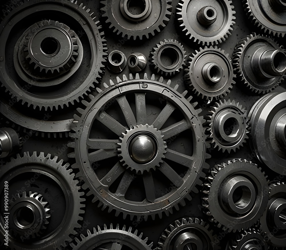 Set of various gears and ball bearings old and new, black and white, texture background ai gegerate
Set of various gears and ball bearings old and new, black and white, texture background ai gegerate
