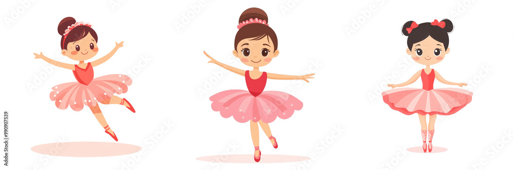 set of A Simple, flat vector illustration of a cute, little girl ballet dancer in a pink and red costume against , in a cartoon style with simple shapes on a transparent background png set of A Simple, flat vector illustration of a cute, little girl ballet dancer in a pink and red costume against , in a cartoon style with simple shapes on a transparent background png