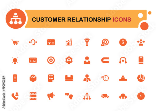 Customer relationship icons. Filled icons set, glyph symbol for web and ui. HR solid icon collection, Vector illustration.