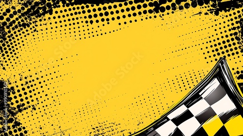 Wallpaper Mural A checkered flag against a yellow grunge background with a halftone pattern. Torontodigital.ca