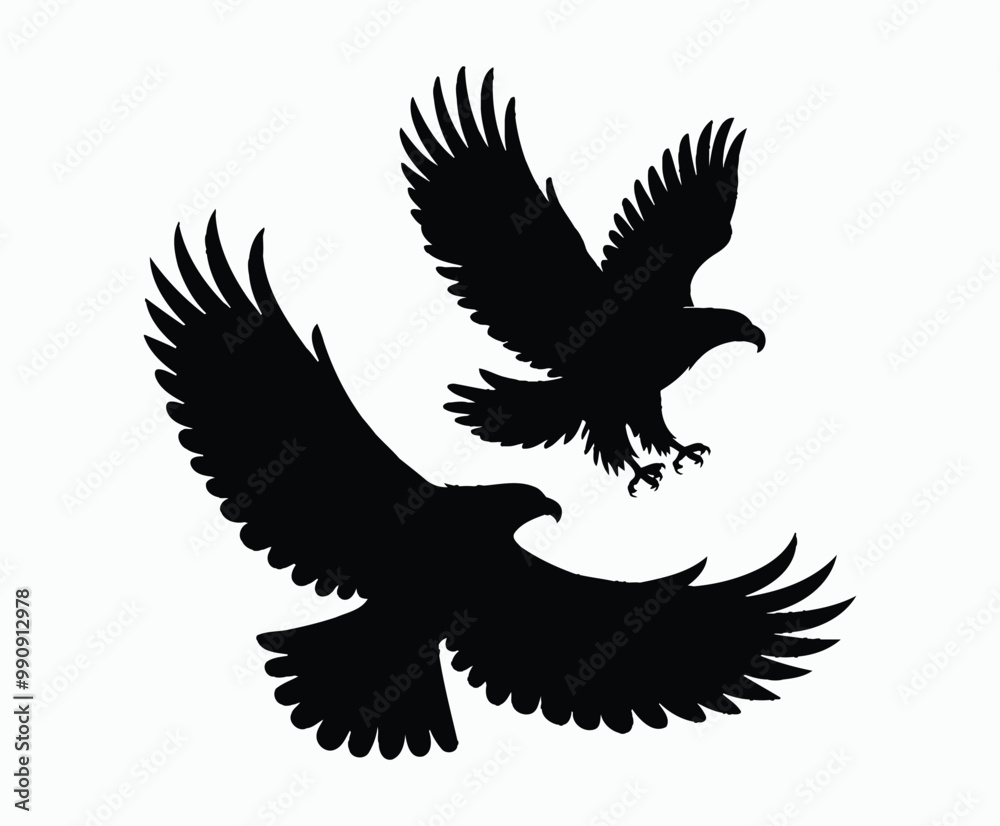 Golden eagle silhouette editable EPS vector isolated illustration template on a white background