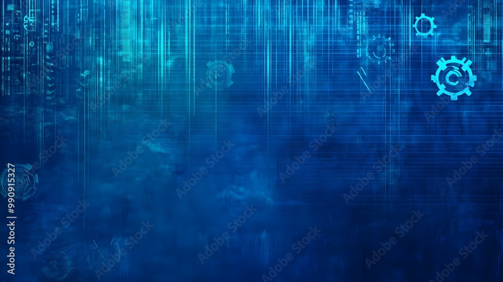 Abstract blue digital background with gears and data patterns. Abstract blue digital background with gears and data patterns.