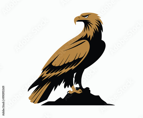 Golden eagle silhouette editable EPS vector isolated illustration template on a white background