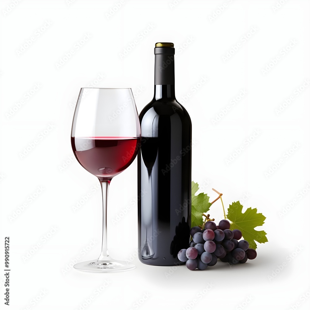 red wine bottle and glass with white background Generative AI red wine bottle and glass with white background Generative AI
