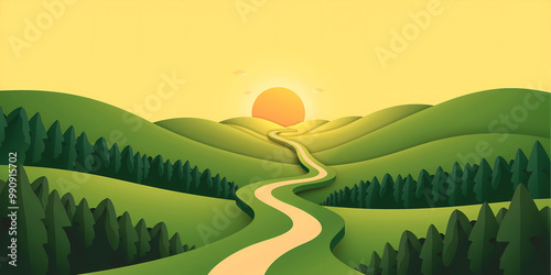 Wallpaper Mural Lush green hills under a bright sunrise Torontodigital.ca