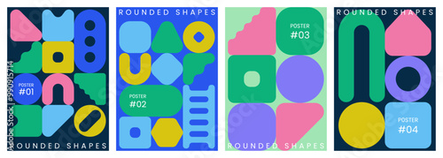 Abstract trendy geometric backgrounds. Geometric patterns with rounded shapes and symbols. Modern graphic design for banner, poster, cover, print, card or packaging. Flat vector illustration.