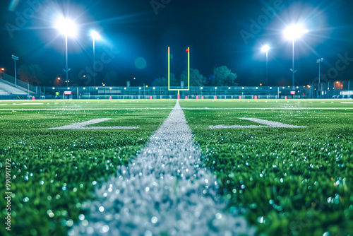 Football stadium, shiny lights, view from field