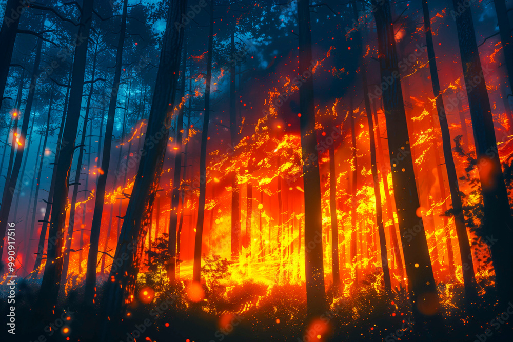 Fototapeta premium Forest fire, blazing inferno in woods