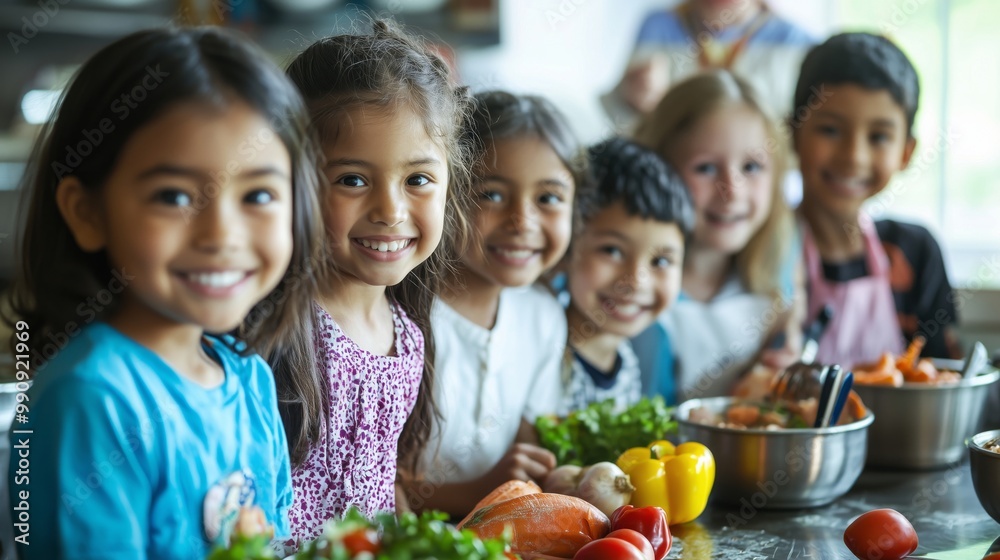 Cooking class for kids. Kids are happy to learn. Cooking class for kids. Kids are happy to learn.