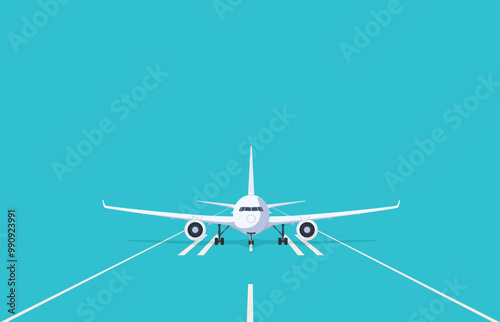 Airplanes on the runway, front view. Passenger and cargo air transport. Travel concept. Fast intercity flight. Vector illustration