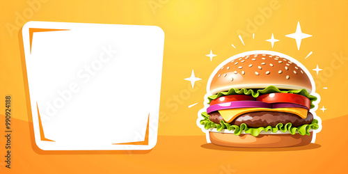 Bright cartoon burger with glowing stars