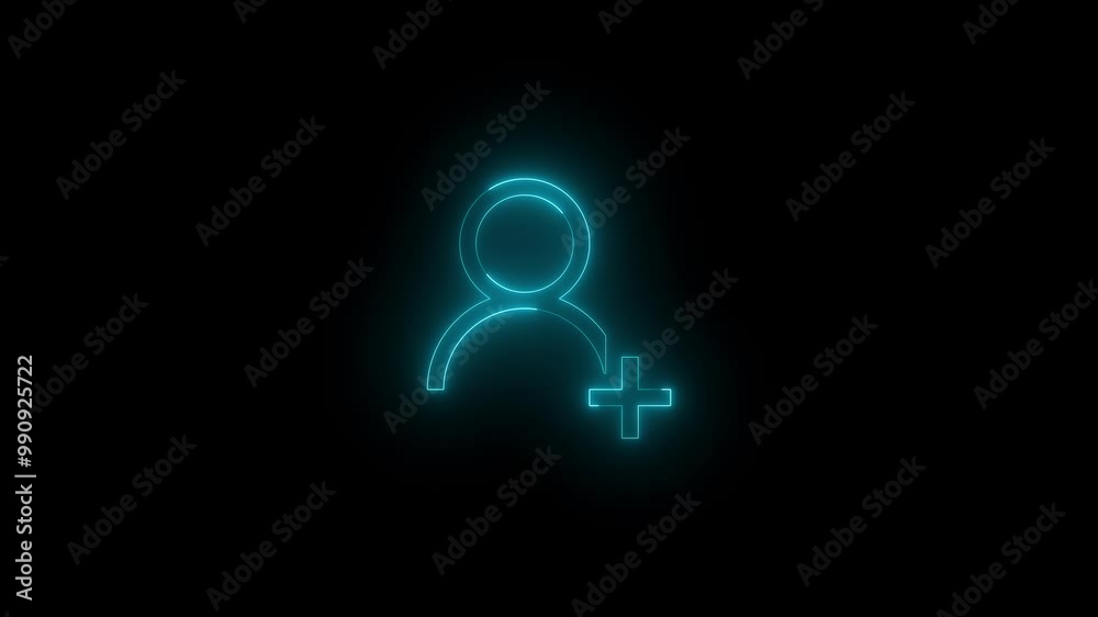 Neon add friend icon glowing black background animation Neon add friend icon glowing black background animation